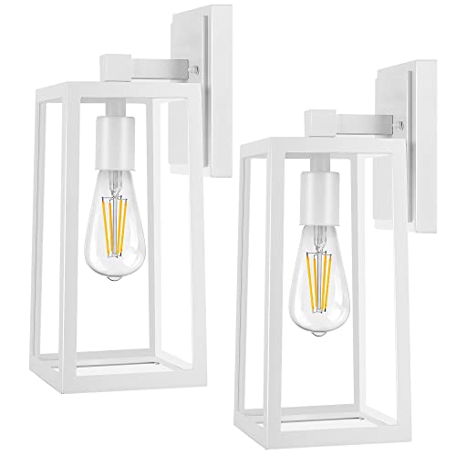 Cinoton Outdoor Indoor Wall Sconce, Outdoor Light Fixtures Wall Mount Anti-Rust Matte White, Ip65 Waterproof Outdoor Wall Lantern With Clear Glass Shade, E26 Socket Wall Lamp For Garage, Doorway 2Pack #TOP22