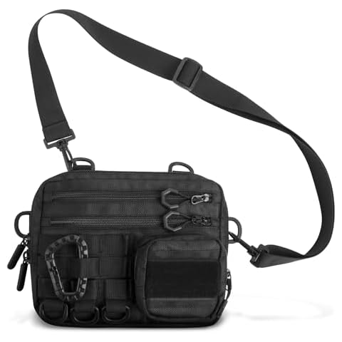 Fitdom Small Tactical Messenger Bag For Men. Multiple Ways to Carry as Sling, Shoulder, Crossbody, Waist, Pouch Side Pack. Made with Heavy Duty Fabric. Pack This EDC Tactical Bag (BLACK) Cover