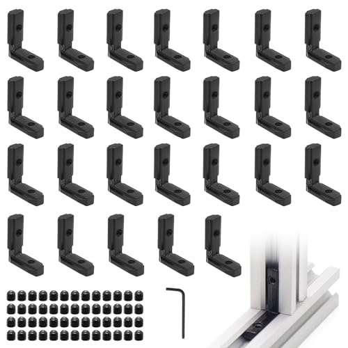 Image of 24pcs Black 3030 Extrusion Connector Bracket Joint Extruded Aluminum Hardware T-Slot Accessories V-Slot with Screws for 8020 Aluminum Profile 3D Printer Accessories