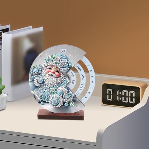 Image of AiYuanzsh DIY 3D Diamond Art Tabletop Perpetual Calendar, Santa Claus Gnome Design Wooden Desk Ornament, Sparkling Christmas Diamond Painting Desktop Decoration Gift