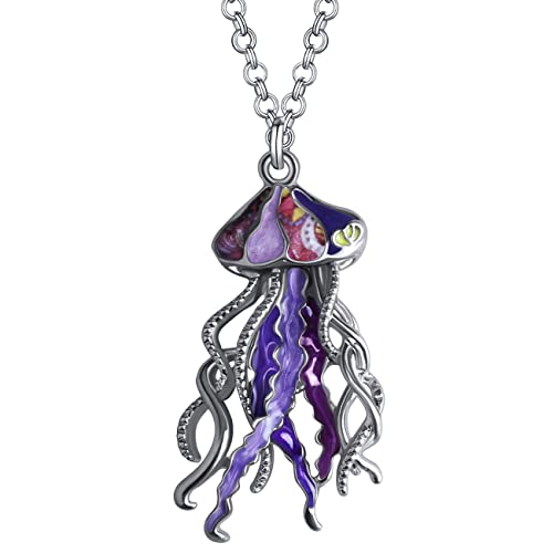 LONYOO Emaille Cute Quallen Halskette Anhänger ModeSchmuck Kette Zinklegierung Ozean Quallen Geschenke für Frauen Mädchen (Lila)