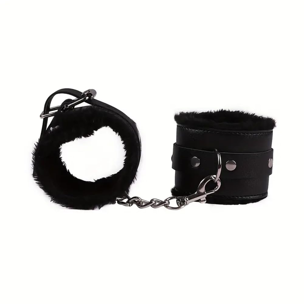 Polsini in peluche vincolati in pelle artificiale, maschera per gli occhi, piume, accessori per giochi di coppia