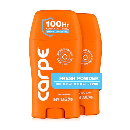Image of Carpe Underarm Antiperspirant Deodorant for Women and Men - Clinical Strength Deodorant for Women with 100 Hour Clinically Tested Sweat and Odor Protection - Fresh Powder - 2 Pack