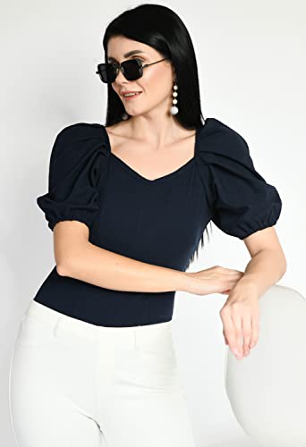 Image of IUGA Casual Women Puff Sleeve Sweetheart Neck Crop Top