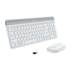 Logitech MK470 Slim Wireless Combo Compact Keyboard and Mouse – Off White | Compact low-profile quiet keyboard, slim ambidextrous quiet mouse, ultra-thin, for small desk spaces, for Windows/ChromeOS
