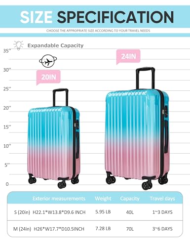 Image of Carry on Luggage 2 Piece(20in /24inch - Airline Approved Suitcases with Spinner Wheels, Built-In TSA Lock,Hard Shell Expandable Suitcases