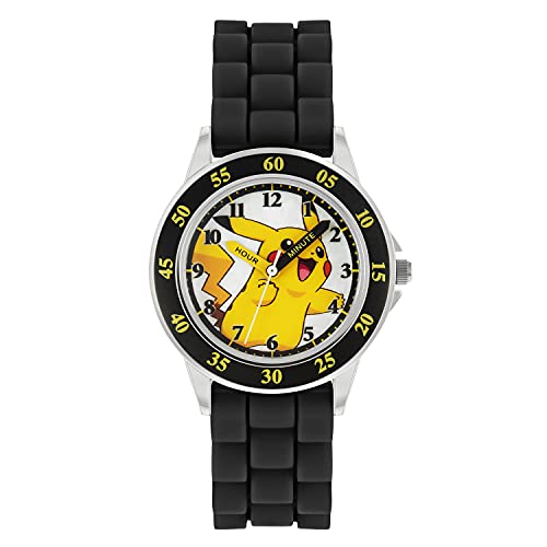Pokemon POK9048 Montre à Quartz analogique Unisexe pour Enfant avec Bracelet en Silicone, Noir, Bracelet