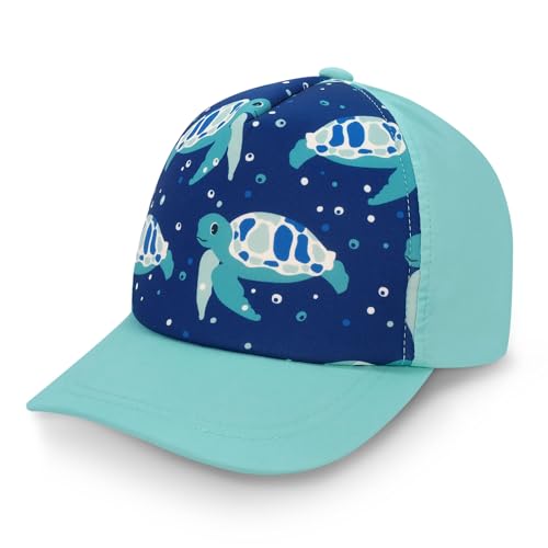 JAN & JUL Boys' Cotton Baseball Cap, Lightweight Trucker Hat for Babies and Toddlers (L: 2-5 Years, Sea Turtle)