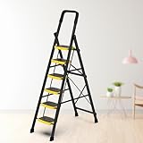 Asian Paints TruCare Home Elite 6-Steps Ladder, Foldable with Slip-Resistant Steel Steps, Heavy Duty, Anti-Skid PVC Feet, Double-Locking Technology, Secured Hand Grip, (Black & Yellow)