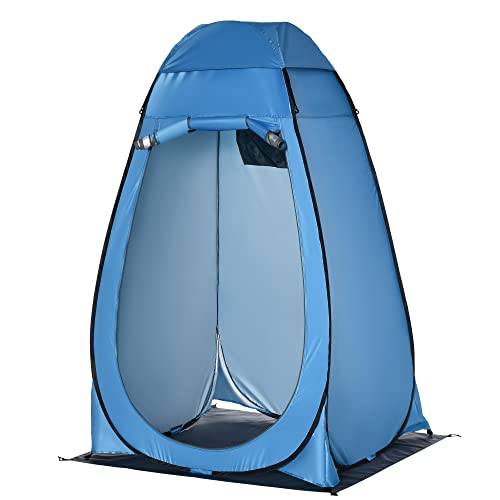 Outsunny Tenda Doccia da Campeggio Spiaggia ed Esterni, Spogliatoio Portatile con Porta a Cerniera, Borsa per Trasporto e Tasca Portaoggetti, 126x124x189 cm, Blu