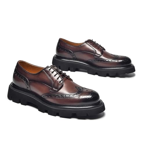 Image of BEAU TODAY Men's Wingtip Oxfords, Brogue Lace-Up Business Dress Derby Shoes | Genuine Cow Leather, Sheepskin Lining, Non-slip EVA Platform Outsole, Wingtip Brogue Design, Versatile For Work or Daily Life