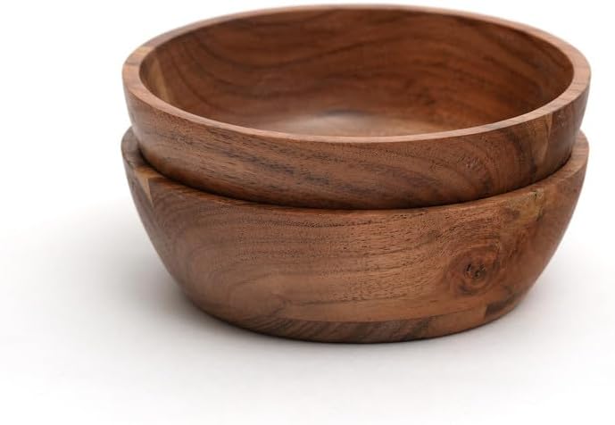 WEBHUSHI Acacia Wood Bowl Set of 2, 6-Inch Medium Serving Bowls, 400 Cubic cm Volume, 0.40 Liter Capacity, Brown 2 Bowls of 6-Inch (0.40 Liters)