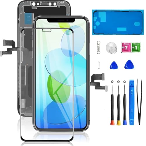 Mobkitfp for iPhone X Screen Replacement 5.8 inch, 3D Touch LCD Screen Digitizer Front Display Assembly with Waterproof Adhesive+Tempered Glass+Repair Tools