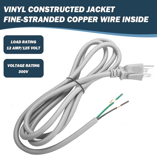 Image of 6Ft 3 Prong Power Cord Kit for RadonAway Radon Fans and Spruce Dryer Boost Fans, 18 Gauge Power Cord Also for Small Power Tools
