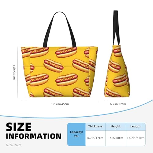 Large Beach Bags for Women Sandproof - Hot Dog Yellow Print Summer Travel Work Tote Bags with Zipper2