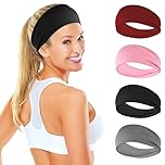 Sibba 4 Pieces Women's Headbands Elastic Non Slip Headband Yoga Exercise Sweat Wicking Bands Running Workout Hair Band Hair Accessories