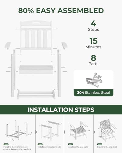 Image of Patio Chairs Set of 2, HDPE Outdoor Dining Chairs with Wide Seat, All Weather Oversized Porch Chair for Garden, Backyard, Deck - White