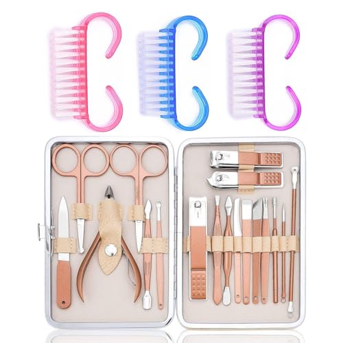 Set De Cuidado De Uñas De 18 Piezas Con Cepillos De Uñas De 3 Piezas, Set De Cuidado De Cutículas, Set De Manicura Diy, Set De Manicura De Viaje, Set De Pedicura Para El Hogar