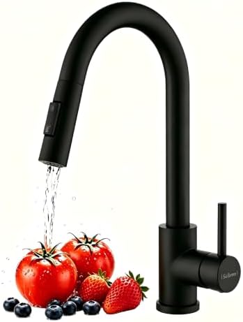 Wasserhahn Küche Schwarz,Hochdruck Küchenarmatur mit Herausziehbarer Brause,Ausziehbar Armatur Küche 360° Drehbar,Zwei Sprühfunktionen Edelstahl Mischbatterie Küche