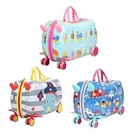 Dekko Kids Luggage Ride-On Suitcase, 2-in-1 Travel Luggage for Toddlers & Children, Carry-On Trolley with Spinner Wheels, Shoulder Strap, Waterproof Hard Shell, 50kg Capacity (Blue)