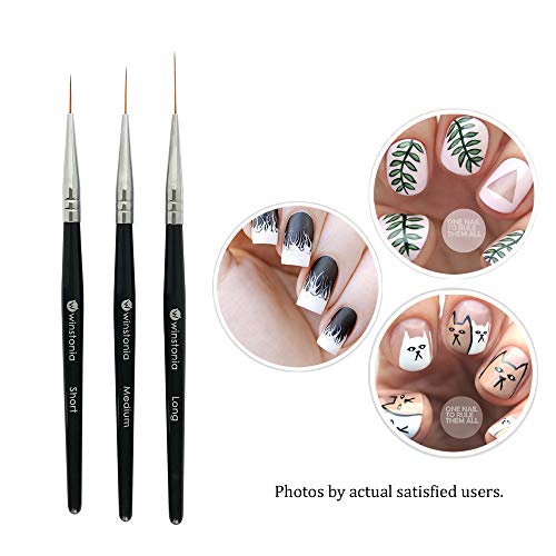 Winstonia Striping Nail Art Brushes For Long Lines, Details, Fine Designs. 3 Pcs Striper Brushes Set - Amazing Trio #TOP3