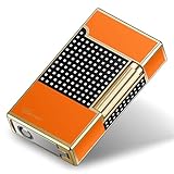 SNYYIAI Classic Lighter, Butanemetal Engraving Jet Torch Lighter, Side Slide Lgnition Steel Tone Trench Lighter for Men Dad Husband Collect,Orange