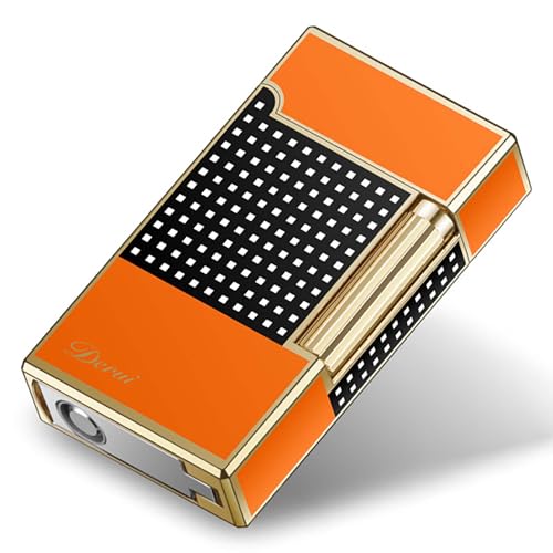 SNYYIAI Classic Lighter, Butanemetal Engraving Jet Torch Lighter, Side Slide Lgnition Steel Tone Trench Lighter for Men Dad Husband Collect,Orange