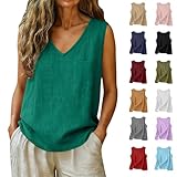 Linen Tops for Women Cotton Gauze Linen Tank Tops Women's Sleeveless Top Muslin Shirt Plus Size 2026 Summer Beach Vacation Petite Hemp Clothing Loose Fit Camisole Blusas de lino para Mujer Green