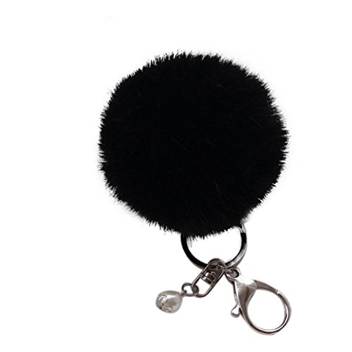 Bestpriceam Simple Cute Faux Rabbit Fur Ball Keychain Bag Plush Car Key Ring Car Key Pendant (Black)