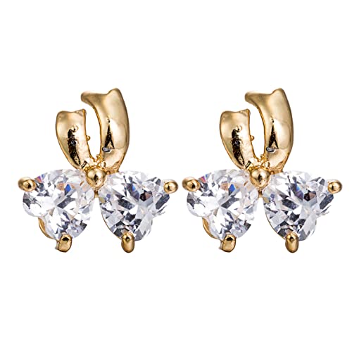 ZQHWYZ 14K Yellow Gold Stud Earrings for Women, Heart Moissanite Bowknot Helix Cartilage Stud Earrings for Women Gold