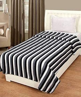 DESI DHANG Striped Single Bed AC Fleece Wool Blanket - 60x90 Inch (Black and White, Pack of 1, Waterproof)