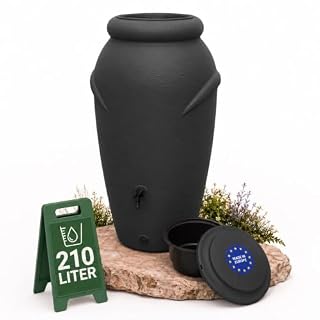 YourCasa Regentonne 210 Liter [Amphore Design] Regenfass Frostsicher aus Kunststoff - Regenwassertonne mit Wasserhahn - Regenwassertank Garten Regenwassersammler Wasserfass Wassertonne (Anthrazit)