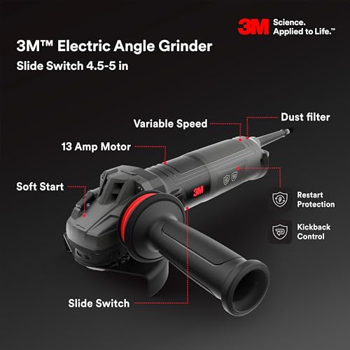 Image of 3M Electric Angle Grinder, 11131, VS, 6 in Paddle Switch, 120V