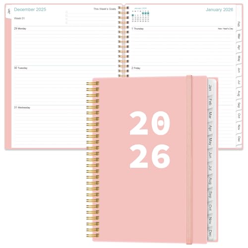 2026 Planner - Planner 2026 from January 2026 to December 2026 with 12 Monthly Tabs, Flexible Cover, Inner Pocket, 8.5" x 11", Pink-A