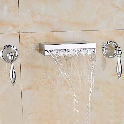 XANAYXWJ Chromowana, łazienkowa bateria ścienna do kuchni i wanny - Bateria z dwoma uchwytami i zaworem ceramicznym Trzy otwory Stylowy i