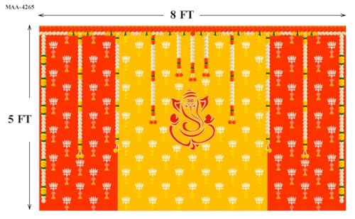 Image of Ganesh Backdrops for Decoration Cloth, Size 5x8 feet | poojas backdrops Decoration Cloth | Lakshmi Devi Backdrop Cloth for Decorations | Lakshmi puja Backdrop
