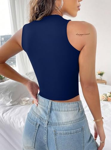Image of LovelyWholesale Women Sexy Cut Out Crop Tank Tops Crew Neck Summer Sleeveless Top