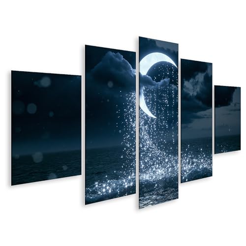 Tableau sur toile lune mystique océan 5 pièces salon