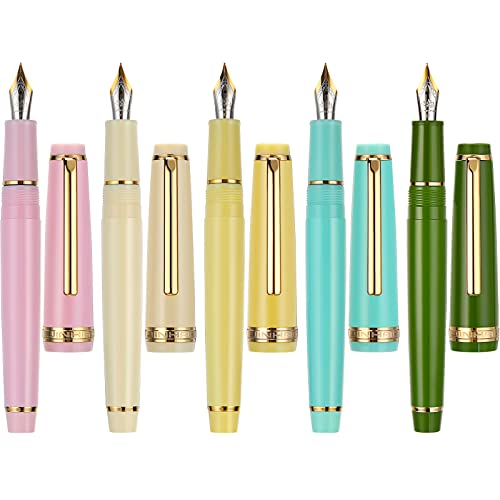 Colarr 5 Pcs Resin Fountain Pen Iridium Fine Nib Classic Pen With Converter Golden Clip Smooth Writing Pen For Home Office School Supplies, 5 Colors #TOP25