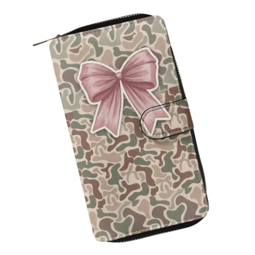 Image of COEQINE Ladies Wallets Pink Leopard Heart Black Printed Leather Phone Long Clutch Purses Check Coin Change Holder