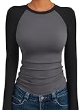 Trendy Queen Womens Long Sleeve Shirts 2025 Fall Fashion Outfits Clothes Slim Fitted Basic Tee Going Out Crop Tops Cute Y2k Teen Girl Color Block T Tshirts Clothing