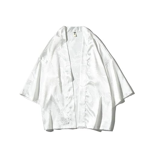 HSQIBAOER Conjunto de quimono masculino estilo japonês, roupa de verão com bordado de dragão de seda