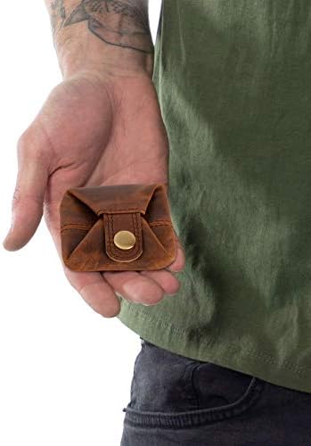 Top Grain Leather Coin Pouch Change Holder Mini Pocket Wallet for Men Women