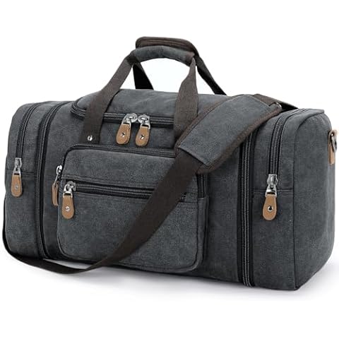Gonex Canvas Duffle Bag for Travel 60L Expandable Duffel Weekend Overnight Bag men (Dark Gray) Cover