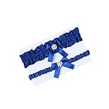 Blue Bridal Lace Garter Belt Wedding Legs Garter Belt with Bow Toss Away JW27 (C-Bowknot with Crystal)