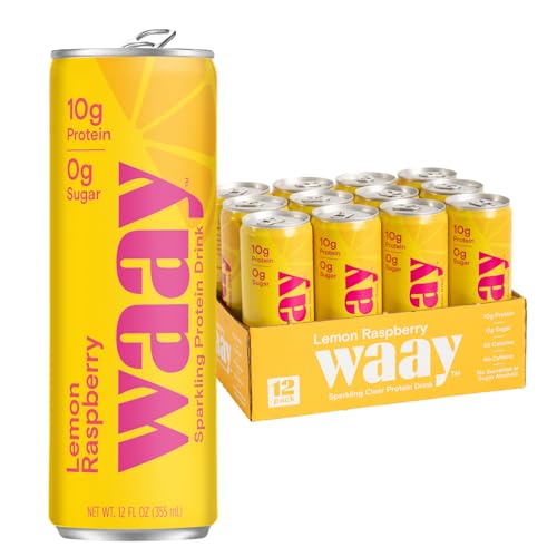 Image of WAAY Sparkling Protein Drink, Lemon Raspberry, 12 fl oz Can, 10g Protein, 0g Sugar, 45 Calories (12 Pack)