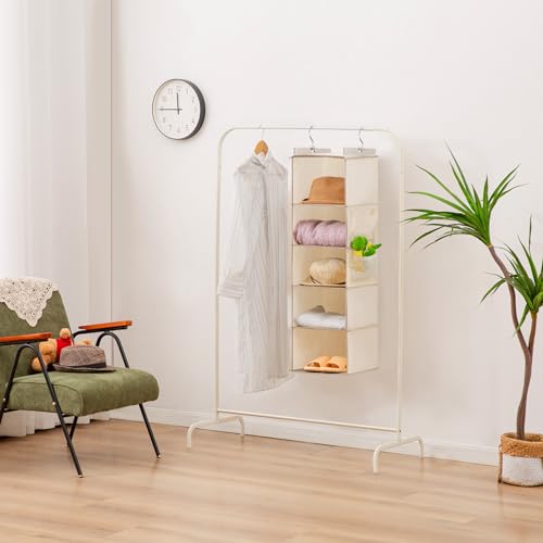 YOUDENOVA Hängeregal Stabiler Kleiderschrank Organizer Hängeaufbewahrung Schrankorganizer Hängeorganizer mit Bambus-Stöcke und MDF-Platten… – Ansicht 6