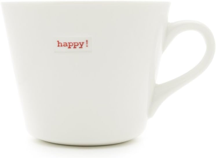 Keith Brymer Jones - Word Range - Medium Ceramic White Mug - 350ml - happy! (red)