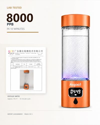 Image of Hydrogen Water Bottle Generator, 8000 PPB, Glass & Aluminum(Orange)