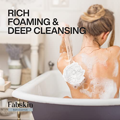 Image of Fabskin Bath Brush Loofah With Wooden Handle | White | For Men and Women | Back Bath Scrubber | Loofah For Back Bathing | Made In India